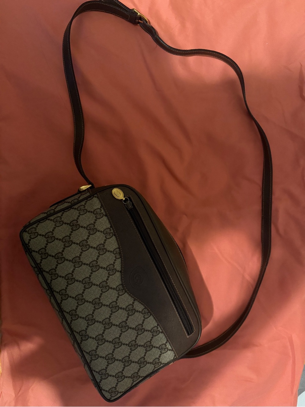 Gucci Brown Monogram Crossbody Bag with Dark Brown Trim